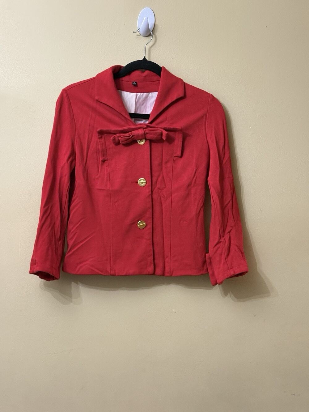 Blazer Jacket Womens M Red Bow Gold Button Cropped 50s Retro Coquette Holiday
